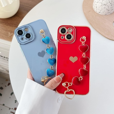 के लिए iPhone 12 प्रो मैक्स केस,सीट Plating प्यार दिल कलाई स्ट्रैप चेन कंगन नरम के साथ संगत