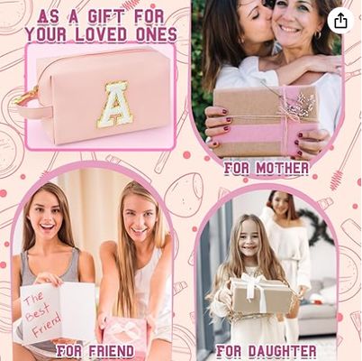 हैंडल के साथ व्यक्तिगत प्रारंभिक मेकअप बैग, इनर ज़िपर पॉकेट के साथ प्रीपी कॉस्मेटिक बैग, 8 9 10 11 12 13 14 साल की लड़की, किशोर लड़कियों महिलाओं शिक्षकों के लिए स्नातक उपहार