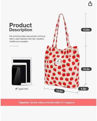 टोटे महिला लड़कियां, बड़ी क्षमता कॉर्डवियर पुनः प्रयोज्य किराने का सामान आंतरिक के साथ कंधे बैग