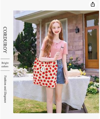 टोटे महिला लड़कियां, बड़ी क्षमता कॉर्डवियर पुनः प्रयोज्य किराने का सामान आंतरिक के साथ कंधे बैग