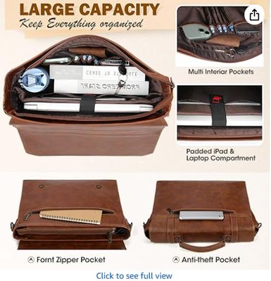 RAINSMORE पुरुषों का मैसेंजर बैग 17 इंच वाटरप्रूफ विंटेज लेदर लैपटॉप ब्रीफकेस बड़ा लैपटॉप बैग सैटल बैग ऑफिस बिजनेस ट्रैवल कॉलेज के लिए कंप्यूटर शोल्डर बैग