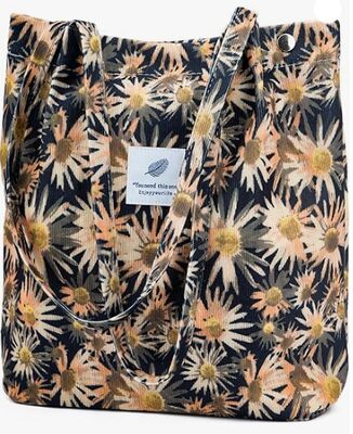 Corduroy Tote Bag Cute Tote Bags for Women Shoulder Bag with Inner Pocket for Work Beach Travel and Shopping Grocery