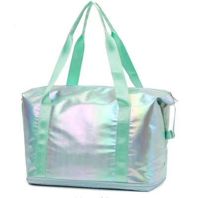 Compact travel bag with vibrant colors and expandable fitness features, with dry and wet compartments and large capacity, hand-held yoga bag, Pearlescent Yellow