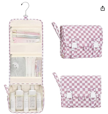 Small Hanging Toiletry Bag for Women, Floral Hanging Organizer | Portable Travel Bag for Travel-Sized Shower Dopp Kit, Waterproof Toiletries Organizer with 3 Compartments for Outdoor