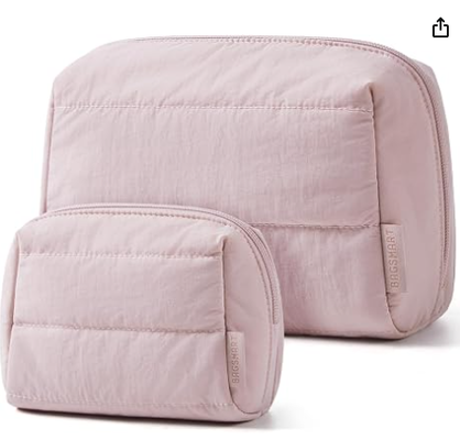 Puffy Padded Travel Makeup Bag Duo Large & Small for Women Puffy Padded, Travel Cosmetic Organizer Set, Large Toiletry Bag & Small Purse Pouch, Travel Essentials
